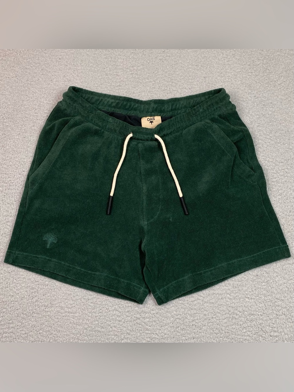 OAS Terry Cloth Shorts Men's Size M Green Lined Elastic Waist Drawstring Cotton